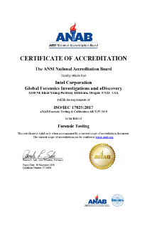 Certificat d'accréditation ISO 17025:2017 de Global Forensics Investigations and eDiscovery